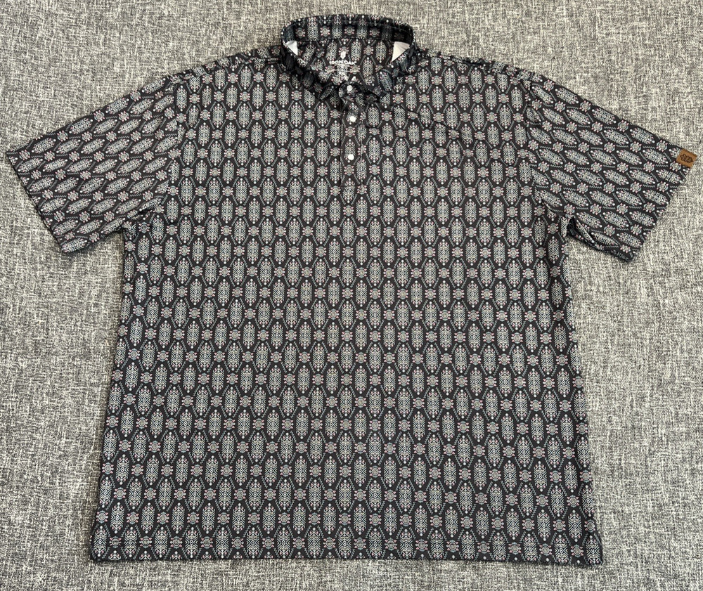 Iron Oak Polo Shirt Mens XXL Multicolor Geometric Aztec Lightweight Stretch Golf